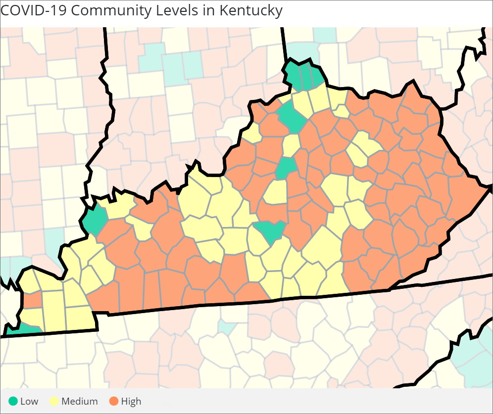 CDC risk map shows 93 percent of Kentucky counties with high or medium risk of COVID-19 infection