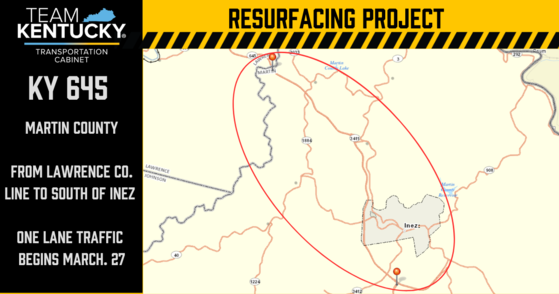 Traffic pattern changes, restricted widths along KY 645 in Martin County starting March 27