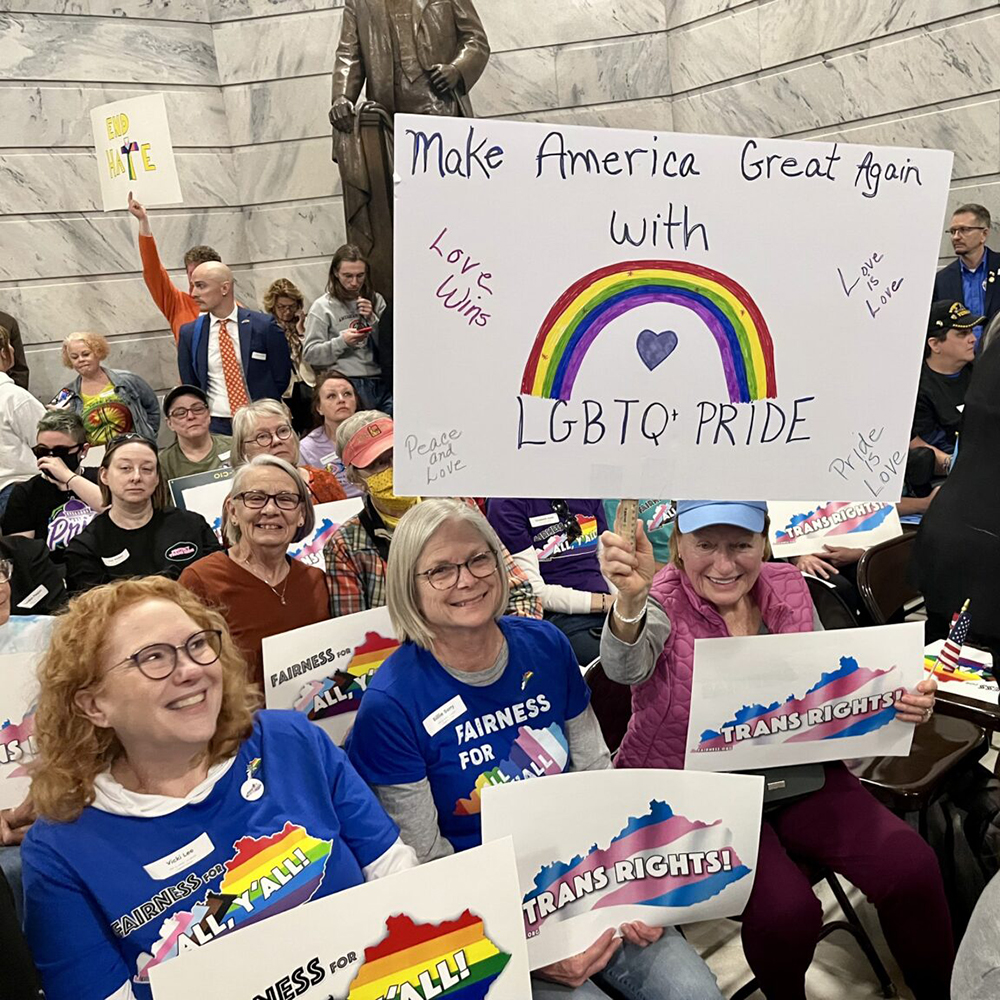 ‘We will not be erased:’ LGBTQ+ Kentuckians rally for fairness in Capitol 