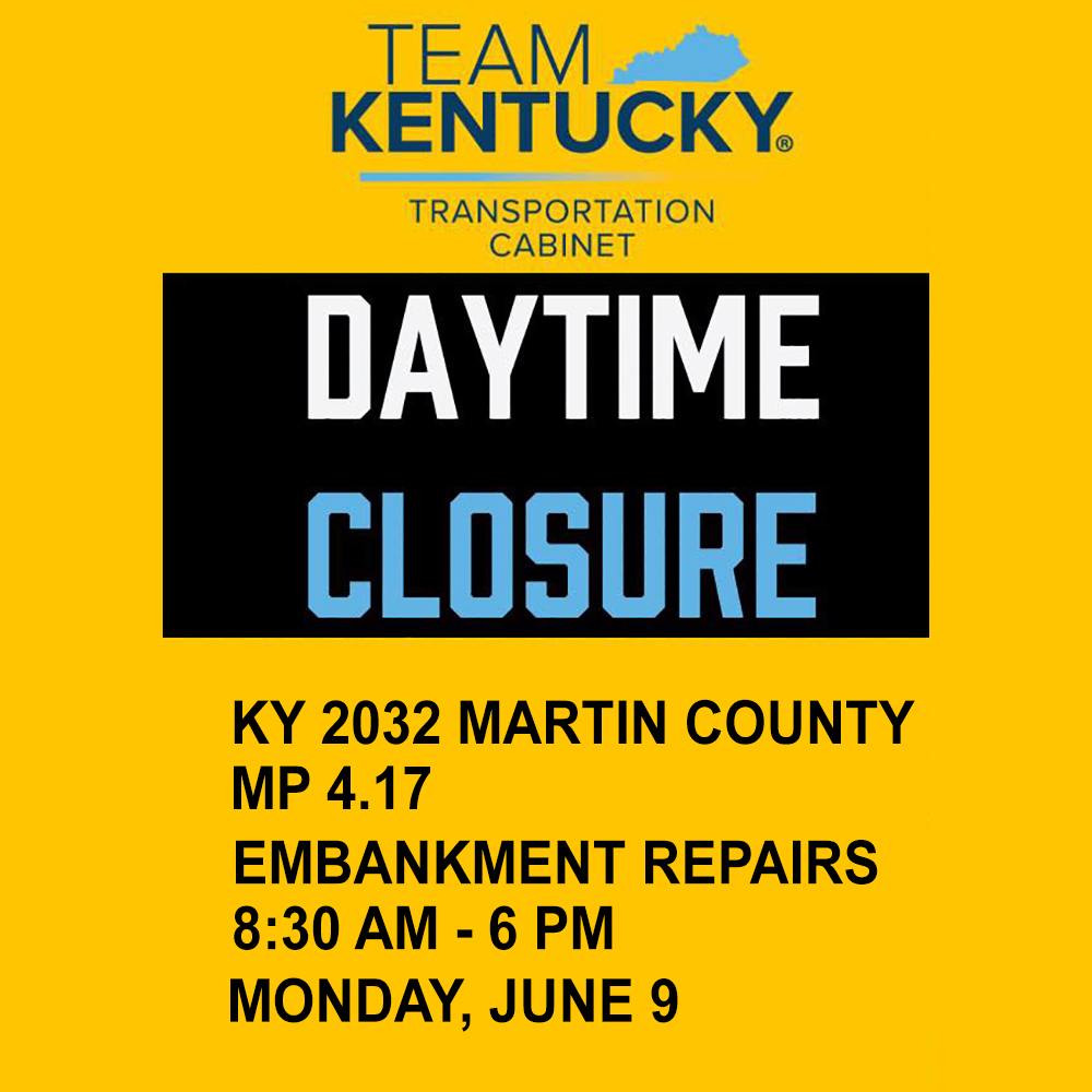 Traffic alert: Daytime road closure June 9 on KY 2032; delays on KY 292 and KY 40
