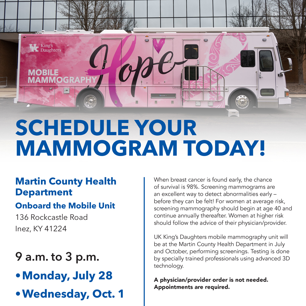 Healthy Happenings: Mobile mammography coming to Martin County Health Department