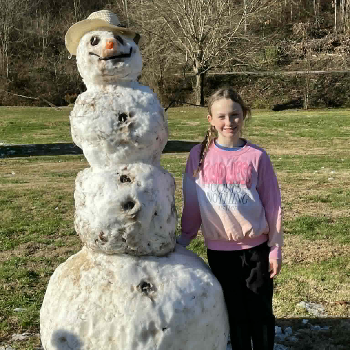 Aubry Wilson makes a snowy new friend