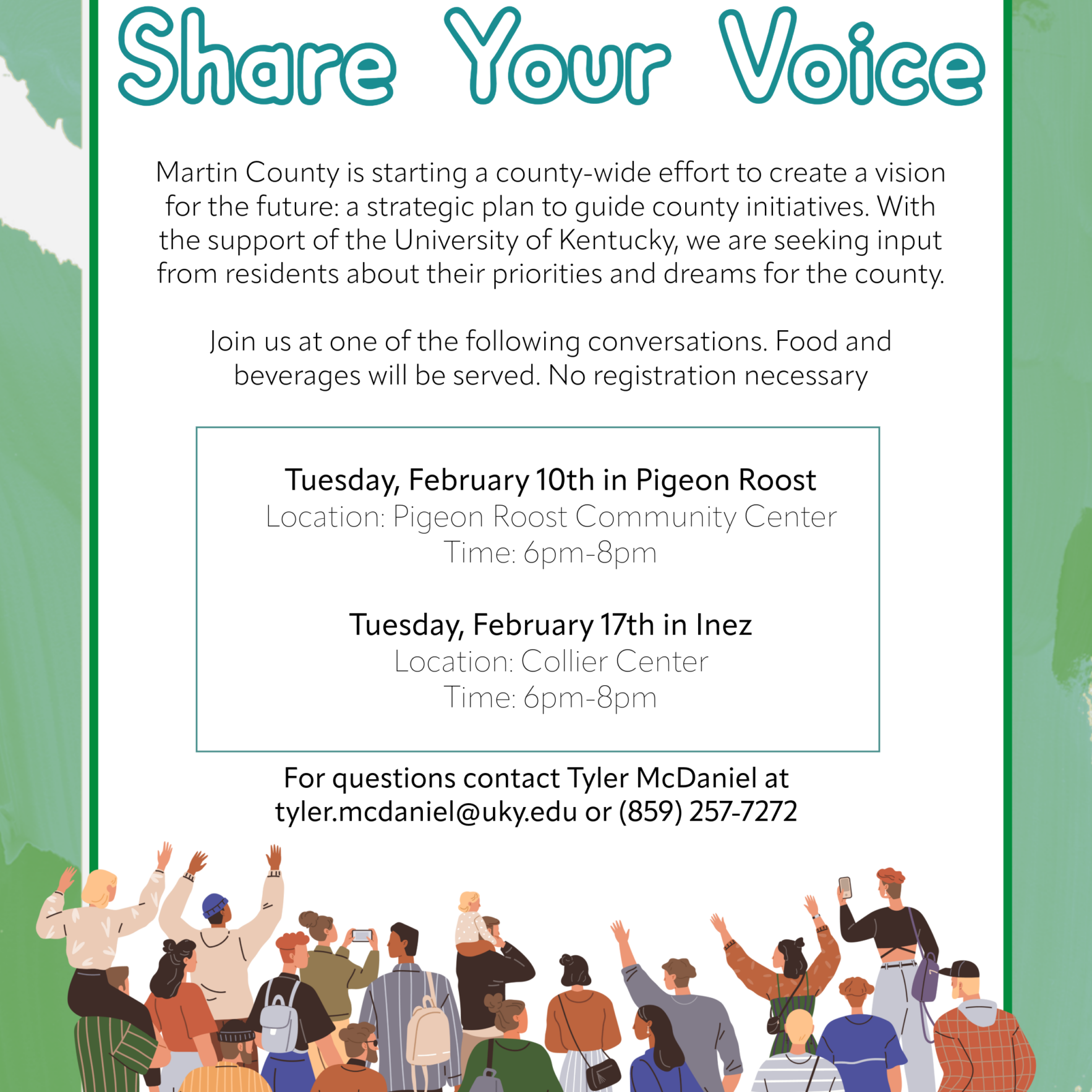 Weather postpones Feb. 3 ‘Share Your Voice’ meeting; Feb. 10 Pigeon Roost session still on