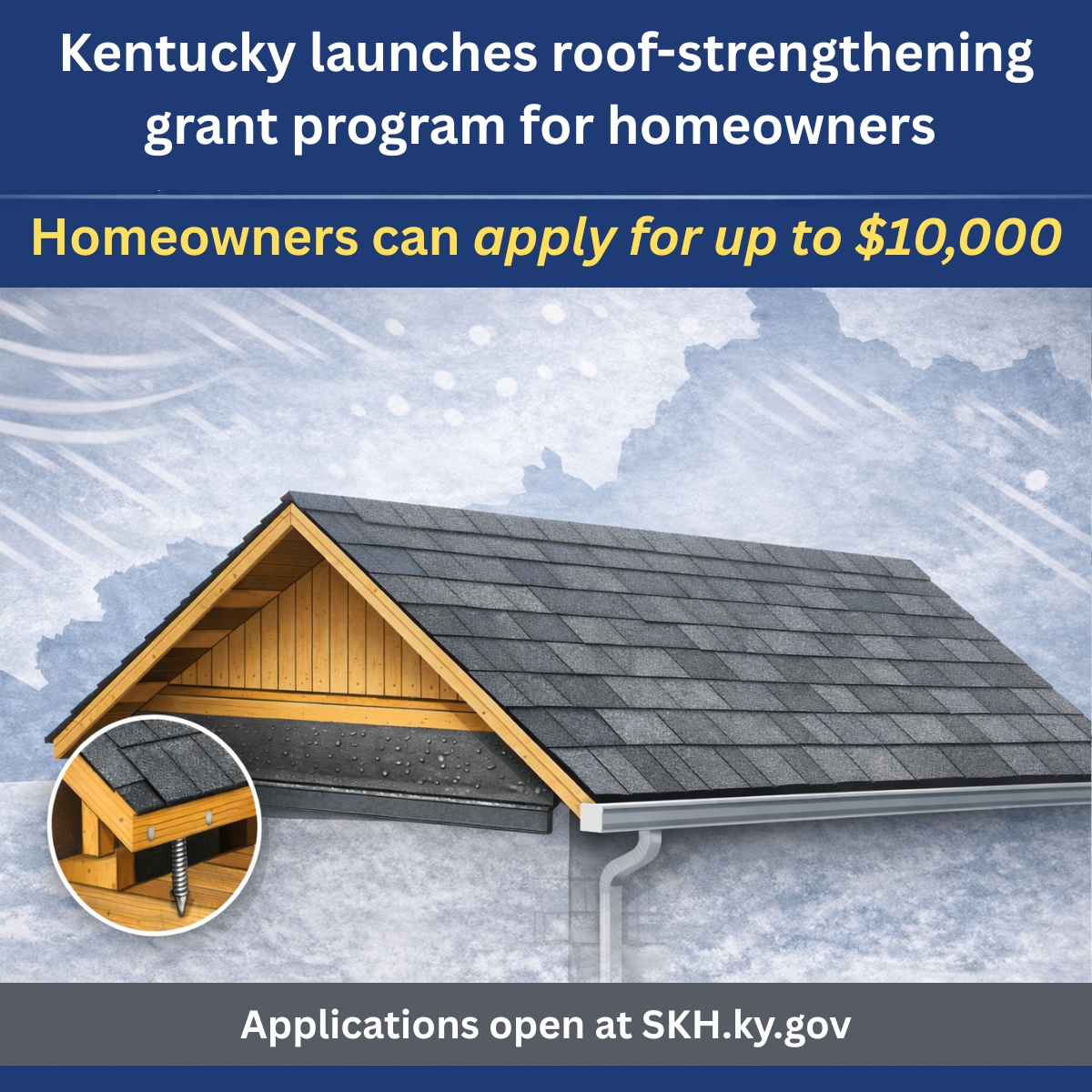 Homeowners can apply now for grants to strengthen their roofs