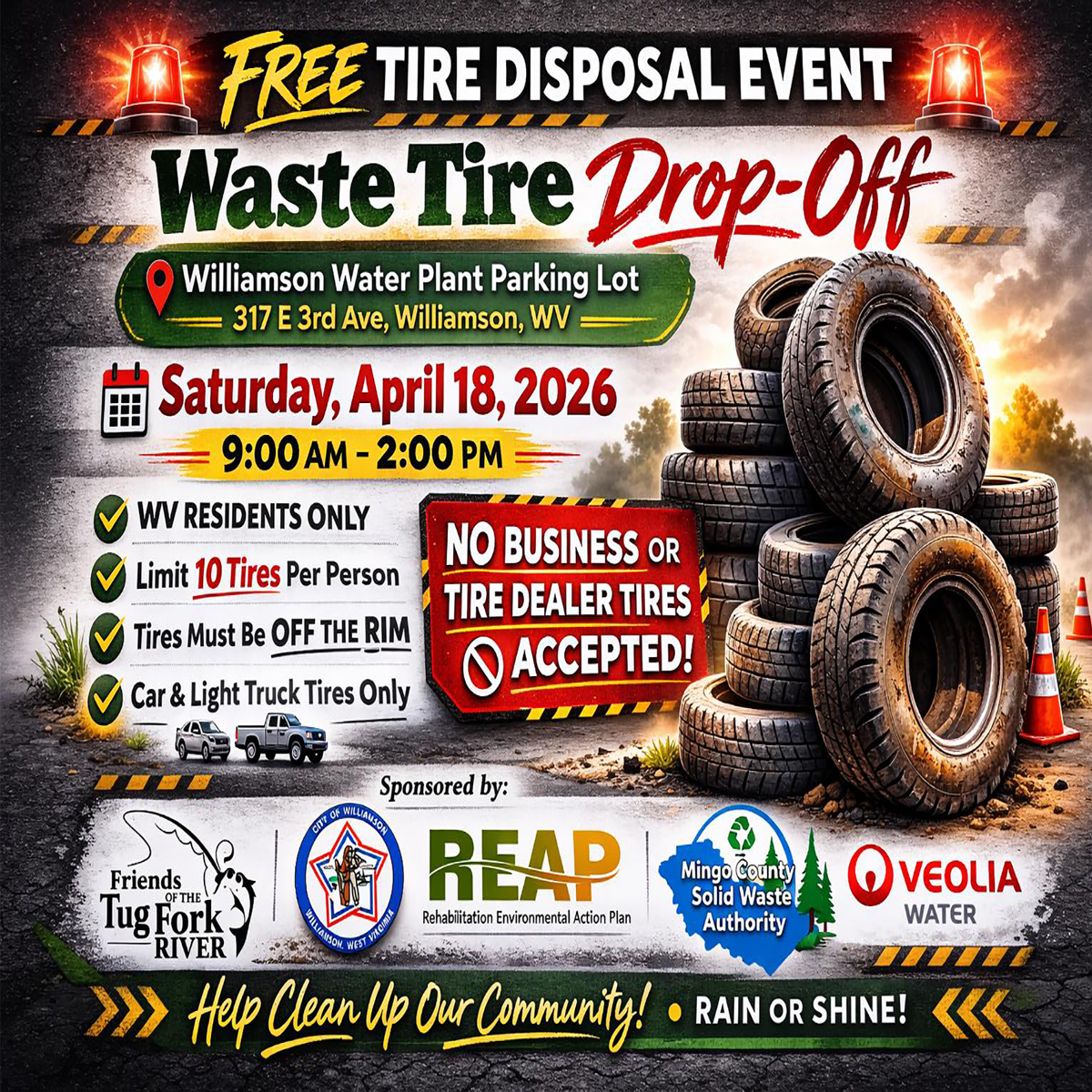 Free waste tire drop-off April 18 in Mingo County