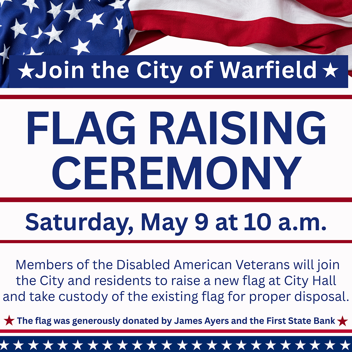Warfield to raise new flag Saturday